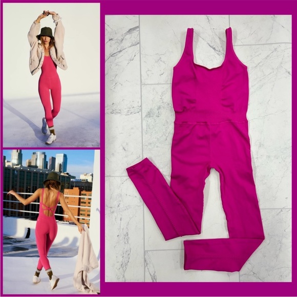 NWOT Free People Good Karma Onesie Hot Pink Size Small.
